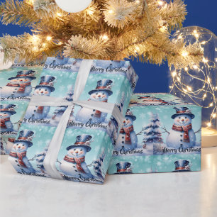 Winter Forest Snowman Kerstmis Blauwgroen verpak Cadeaupapier