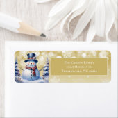 Winter Forest Snowman Kerstmis | gouden adres Etiket (Insitu)