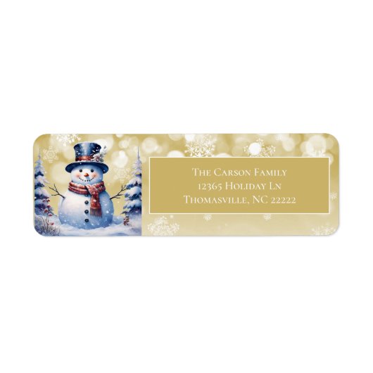 Winter Forest Snowman Kerstmis | gouden adres Etiket (Voorkant)