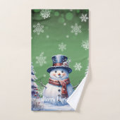 Winter Forest Snowman Kerstmis | Green Bad Handdoek (Handdoek)