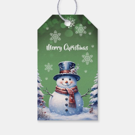 Winter Forest Snowman Kerstmis | Green Cadeaulabel (Voorkant)