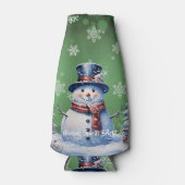 Winter Forest Snowman Kerstmis | Green Flesjeskoeler (Voorkant)