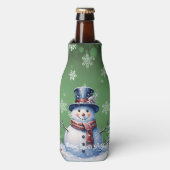 Winter Forest Snowman Kerstmis | Green Flesjeskoeler (Fles Voorkant)