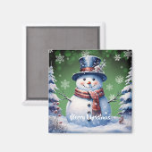 Winter Forest Snowman Kerstmis | Green Magneet (Voorkant / Achterkant)