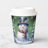 Winter Forest Snowman Kerstmis | Green Papieren Bekers (Voorkant)