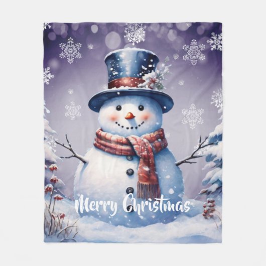 Winter Forest Snowman Kerstmis | Paars Fleece Deken (Voorkant)