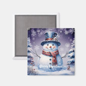 Winter Forest Snowman Kerstmis | Paars Magneet (Voorkant / Achterkant)