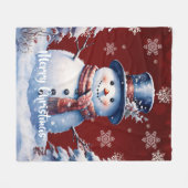 Winter Forest Snowman Kerstmis | Red Fleece Deken (Voorkant (Horizontaal))