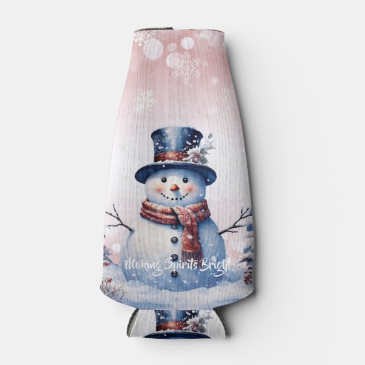 Winter Forest Snowman Kerstmis | Roze Flesjeskoeler (Voorkant)