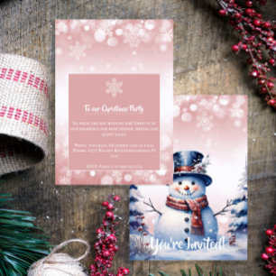 Winter Forest Snowman Kerstmis   Roze partij Kaart