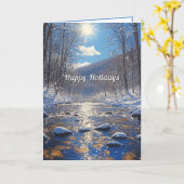 Winter Forest Sun Country River Kerstmis Kaart (Gele Bloem)