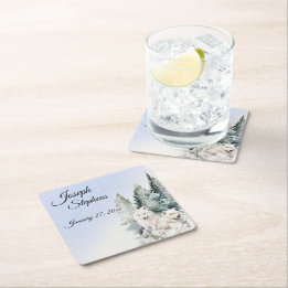 Winter Forest Watercolor Paper Coaster Vierkante Kartonnen Onderzetter