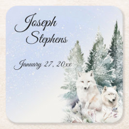 Winter Forest Watercolor Paper Coaster Vierkante Kartonnen Onderzetter