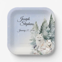 Winter Forest Watercolor Paper Plate Papieren Bordje