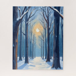 Winter Forest Watercolor Trees Blue Legpuzzel