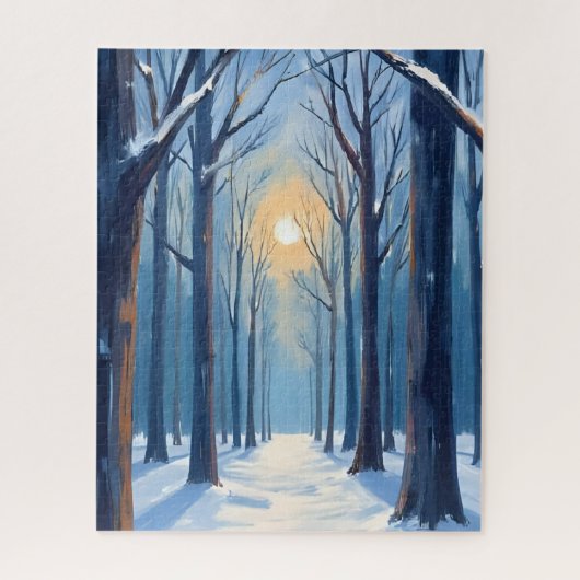 Winter Forest Watercolor Trees Blue Legpuzzel (Verticaal)