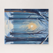 Winter Forest Watercolor Trees Blue Legpuzzel (Horizontaal)