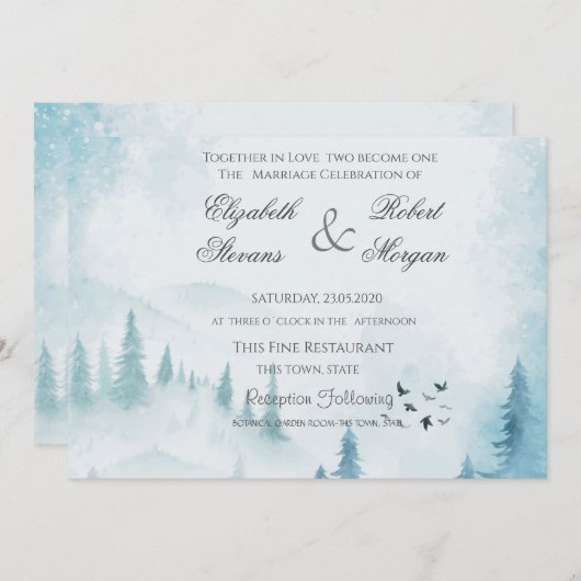 Winter Forest Wedding Invitation Kaart (Voorkant / Achterkant)