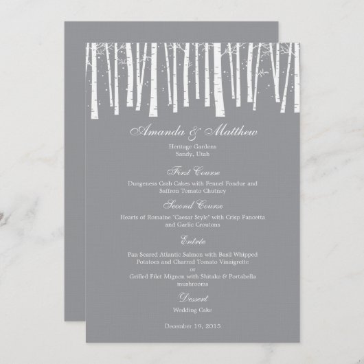 Winter Forest Wedding Menu Card (Voorkant / Achterkant)