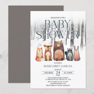 Winter Forest Woodland Animals Baby shower Kaart