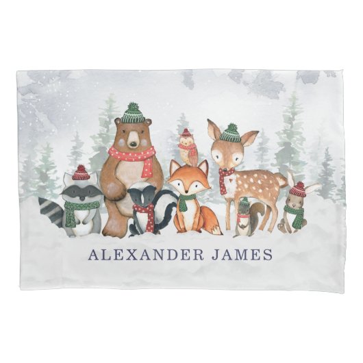 Winter Forest Woodland Animals Boy Nursery Kussensloop (Voorkant)
