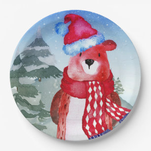 Winter Forest Woodland Friends Beer Illustratie Papieren Bordje