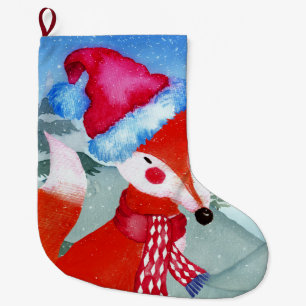 Winter Forest Woodland Friends Fox Illustratie Grote Kerstsok