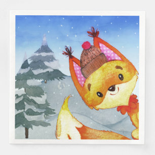 Winter Forest Woodland Friends Fox Illustratie Servet
