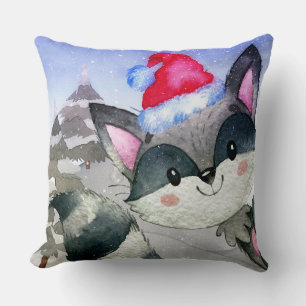 Winter Forest Woodland Friends Racoon Illustratie Kussen