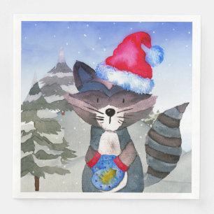 Winter Forest Woodland Friends Racoon Illustratie Servet
