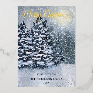 Winter ForestSneeuw bedekte dennenbomen Folie Feestdagenkaart