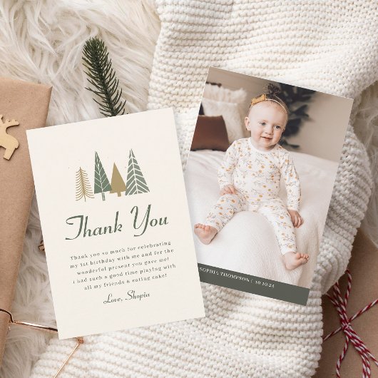 Winter Foto Kinderen Verjaardag Bedankkaart