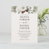 Winter Foto QR Code Elegant Evergreen Wedding Kaart (Staand voorkant)