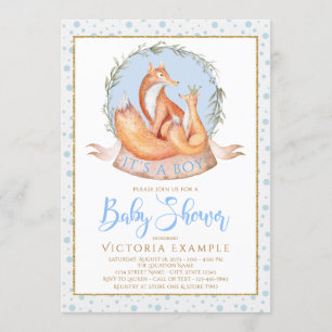 Winter Fox Boy Herfst Winter Baby Shower Uitnodigi Kaart