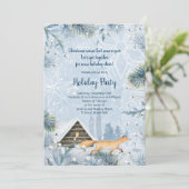 Winter Fox Cabine neige fête de Noël Invitation (Debout devant)