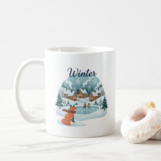 Winter Fox Ceramic Mug (11oz) Koffiemok (Met donut)