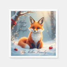 Winter Fox Christmas Paper Napkin – Customizable