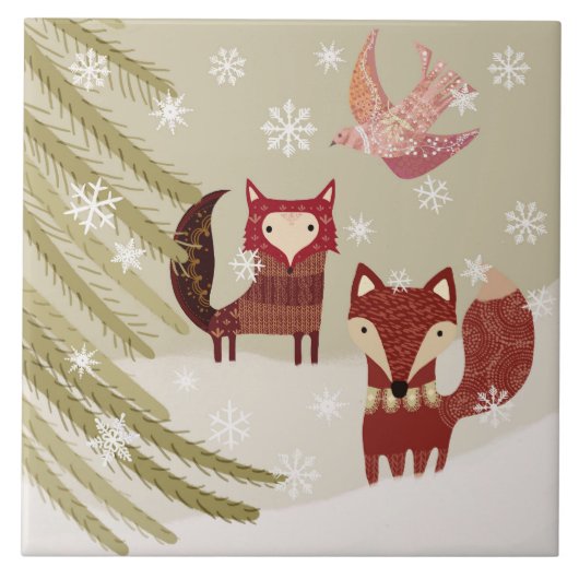 Winter Fox en Dove Ceramic Kitchen Tegel Tegeltje (Voorkant)