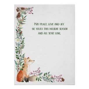 Winter Fox Holiday Foliage Lijst Kerstmis Perfect Poster