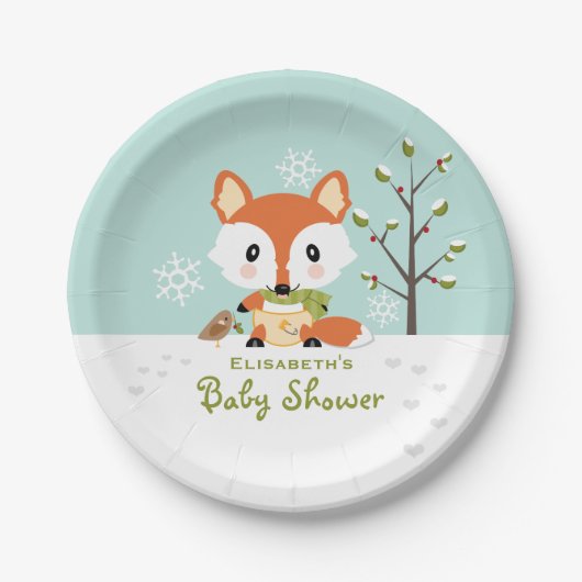 Winter Fox in het Baby shower Diapers Papieren Bordje (Voorkant)