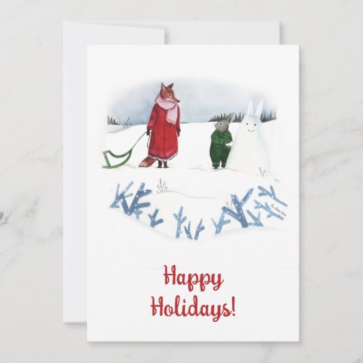 Winter Fox Konijn Illustratie Kerst Kaart (Voorkant)