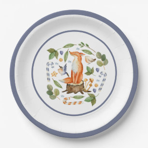 Winter Fox op boomstronk blaast snoeprietjes Papieren Bordje