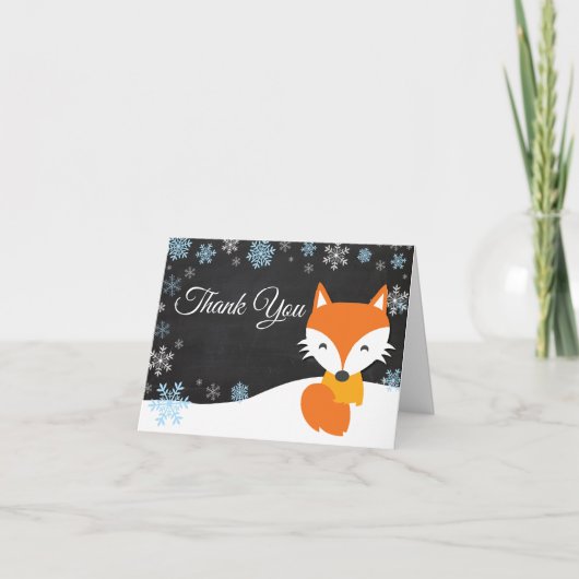 Winter Fox Snowflake Blue Carte de remerciements (Devant)