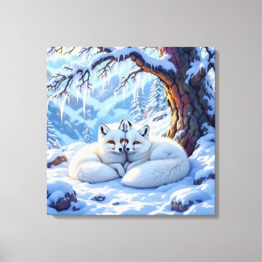 Winter Foxes on a Snowy Winter Day  Canvas Afdruk (Voorkant)