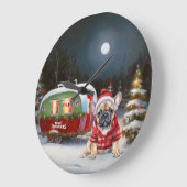 Winter Franse Bulldog Caravan Kerstavontuur Grote Klok (Hoek)