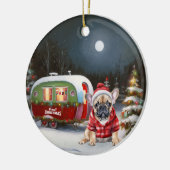 Winter Franse Bulldog Caravan Kerstavontuur Keramisch Ornament (Links)