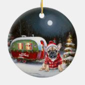 Winter Franse Bulldog Caravan Kerstavontuur Keramisch Ornament (Achterkant)
