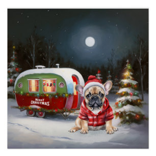 Winter Franse Bulldog Caravan Kerstavontuur Perfect Poster