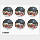 Winter Franse Bulldog Caravan Kerstavontuur Ronde Sticker (Vel)