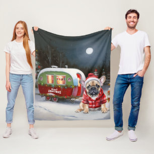 Winter Franse Bulldog Caravan Kerstmis Avontuur Fleece Deken